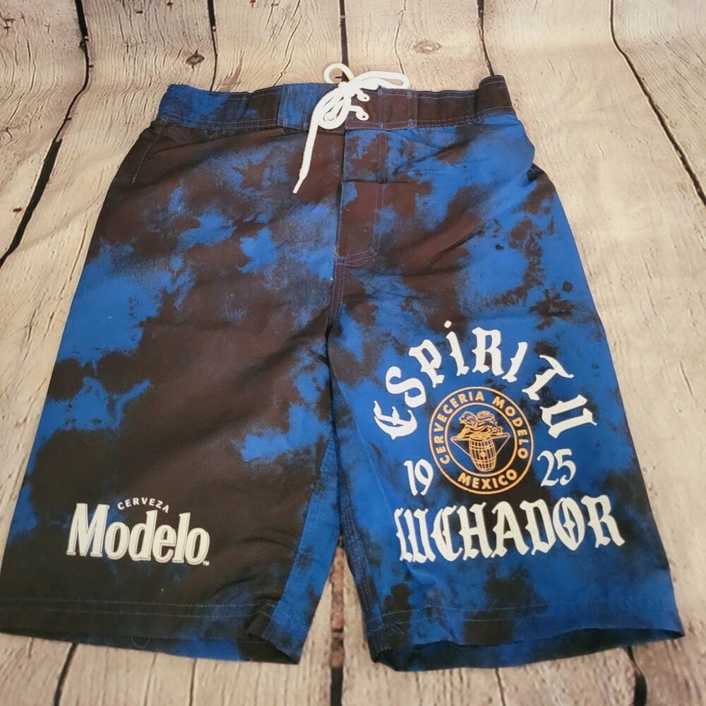 ModelCo Blue and Black Men's Swim Shorts Size XS